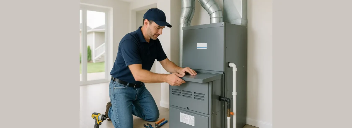 HVAC technician installing a new heating and cooling system in a residential home